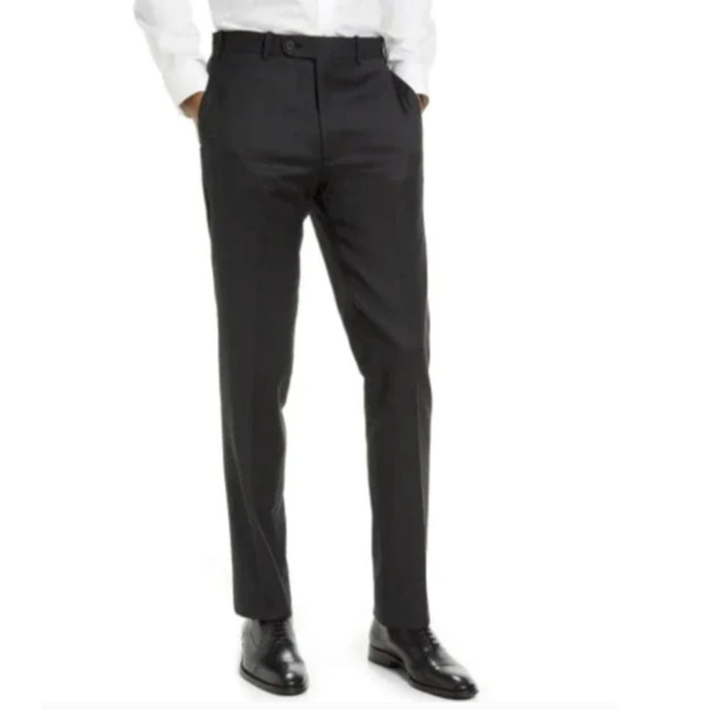 JB BRITCHES Men's Flat Front Wool Trousers Pants 42R OPEN HEM Charcoal Gray NWOT